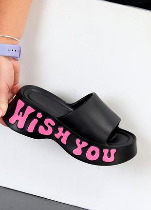 Молодіжні чорні шльопанці крокси wish you на платформі2 фото