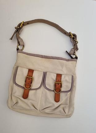 Сумка fossil, сумка из канвы и кожи, сумка с карманами, винтажная сумка, сумка винтаж