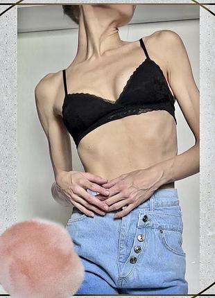 Чорний топ бра мʼякий мереживо бретелі ліф топікtezenis oyshoкласика oldmoney y2k