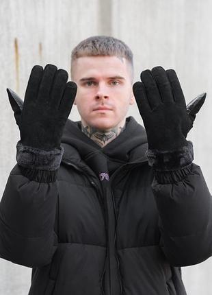 Теплі чорні зимові замшеві перчатки рукавиці without shield tops