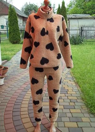 ( 42 / 44 р) george флисовая пижама женская толстая теплая ( штаны + кофта ) б /у