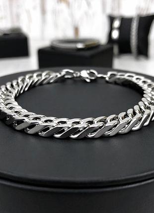 Чоловічий срібний браслет сталевий, чоловічий ланцюжок на руку 9 мм silver cuban tops