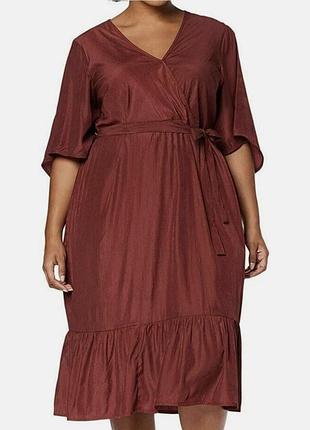 Junarose palisa платье миди с коротким рукавом цвета мареновый коричневый размер 20