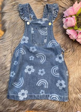 Ідеальний легкий джинсовий сарафан з принтом на дівчинку 2/3р f&f