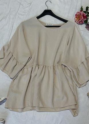 Нюдова блуза з широкими рукавами ,воланами 🥋
