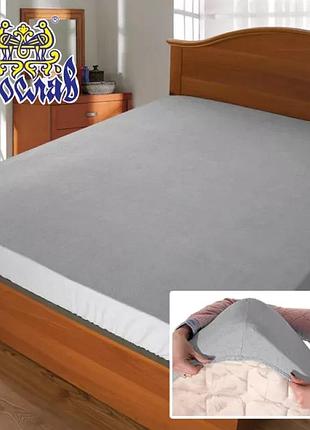 Простирадло махрове на резинці сіре ярослав, махрове простирадло на гумці