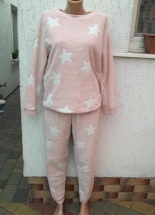 ( м - 46 р) флисовая пижама женская домашний флисовый костюм ( штаны + кофта ) б /у