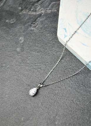 Кулон фіаніт крапля на ланцюжку медична сталь родій (x194)