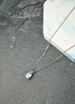 Кулон фіаніт прямоукутник на ланцюжку медична сталь родій (x196-1)