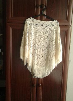 Ажурная накидка с бахромой в стиле бохо ,пончо alcott festival италия