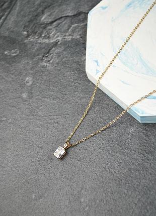 Кулон фіаніт прямоукутник на ланцюжку медична сталь позолота (x196-2)