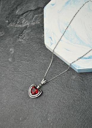Кулон з червоним фіанітом на ланцюжку медична сталь родій (x197)