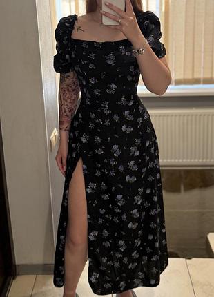 Сукня міді квіткова з розрізом по нозі максі