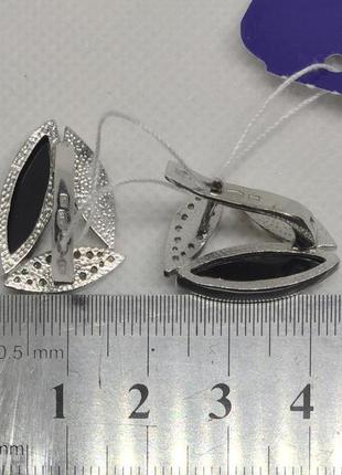Нові родовані срібні сережки онікс зол.пластини срібло 925 проби3 фото