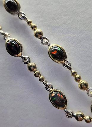 Браслет серебряный женский с натуральными камнями природными опалами ручной работы