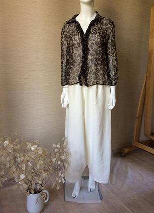 Блуза шелковая  с рюшами леопардовый принт