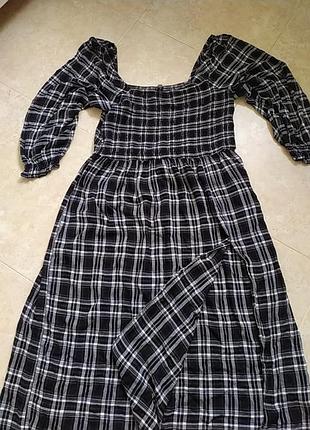 Платье в клетку с длинными рукавами батал