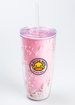 Багаторазовий стакан з трубочкою та кришкою 750 мл пластиковий рожевий