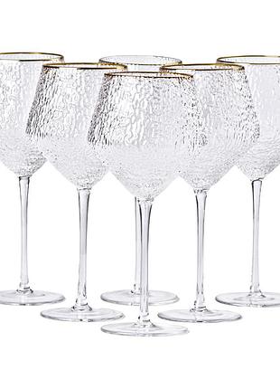 Набор фактурных бокалов, 600 мл с тонкой ножкой, комплект из 6, для вина
