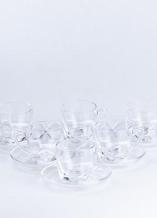 Набір чашок із блюдцями прозорі 6 штук по 200 мл прозорий