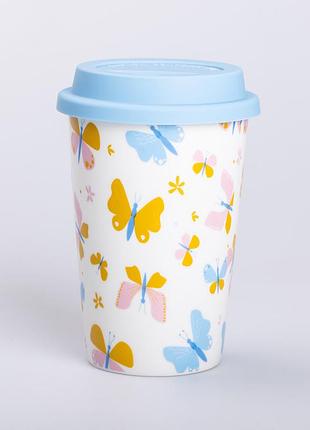 Керамічна склянка з силіконовою кришкою та отвором для трубочки 420 (мл) кружка без ручки