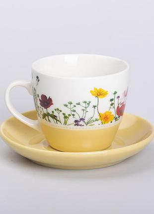 Керамічна чашка з блюдцем 250 (мл) для чаю та кави жовта