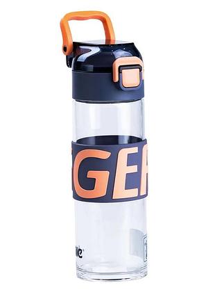 Бутылка для воды 460 мл стеклянная с пластиковой крышкой синяя