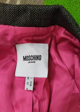 Сірий вовняний жакет в дрібну ялинку moschino jeans з шовковою підкладкою малиновою9 фото