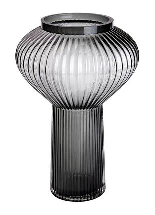 Стеклянная ваза, в форме вазы, 30 см, серая.