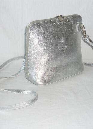 Vera pelle made in italy шкіряна сумка сумочка крос боді срібного кольору