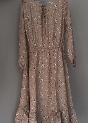 Бежева квіткова сукня xl(48-50)