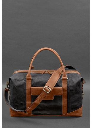 Дорожня сумка з канвасу та натуральної світло-коричневої шкіри crazy horse