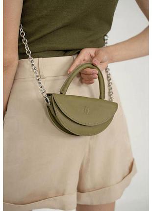 Жіноча сумочка-клатч на ланцюжку шкіряна, мінісумка chris micro оливкова