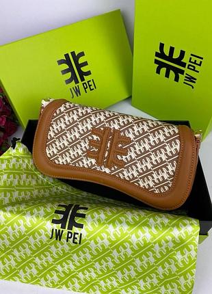 Женская кожаная сумка jw pei коричневая, сумочка через плечо / жіноча сумка крос-боді
