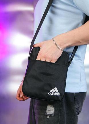 Наплечная мужская сумка-барсетка adidas черная / мужские модные барсетки адидас