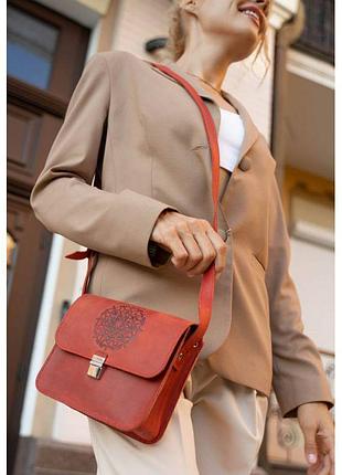 Коралова шкіряна жіноча сумка лілу, сумочка через плече крос-боді