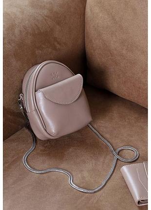 Сумка женская маленькая kroha бежевая, стильная мини-сумочка кожаная