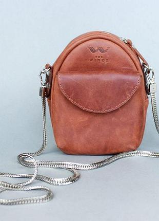 Винтажная женская сумка kroha коричневая, мини-сумочка через плечо кожаная