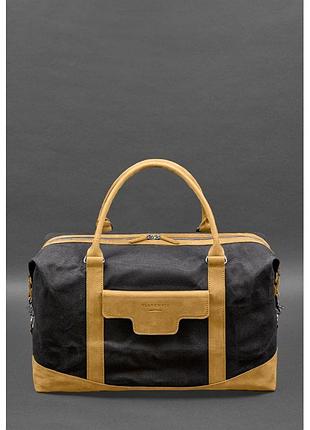 Дорожная сумка из канваса и натуральной желтой кожи  crazy horse
