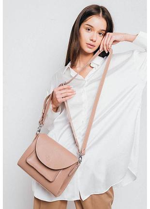 Модная женская сумка liv бежевая, кожаная сумочка на плечо / через плечо
