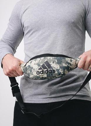 Мужская сумка поясная бананка adidas серая адидас