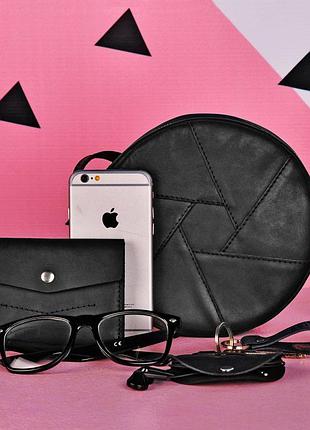 Женская маленькая сумка-клатч бон-бон черная, сумочка кросс-боди кожаная