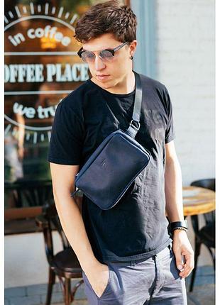 Мужская поясная сумка dropbag maxi синяя, бананка через плечо кожаная