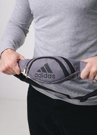 Мужская сумка поясная бананка adidas серая адидас