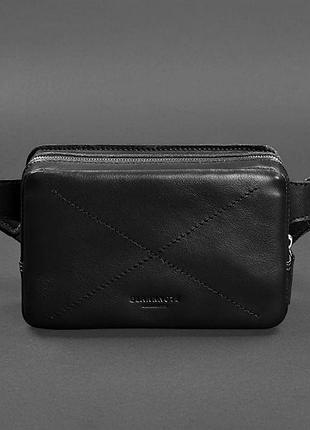 Кожаная поясная сумка черная dropbag minі, сумочка-клатч на пояс / нагрудная сумка