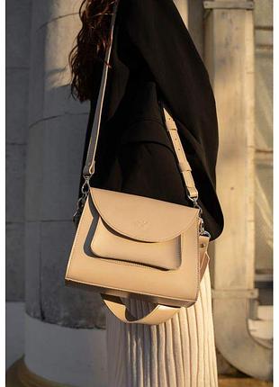 Шикарная женская сумка liv бежевая, кожаная сумочка на плечо