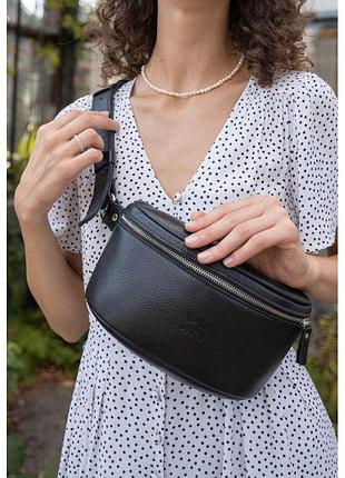 Шкіряна поясна сумка чорна explorer s, бананка чоловіча, жіноча