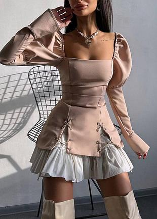 ❗ексклюзив❗платье праздничное с объемными плечами со шнуровкой и пышной юбкой