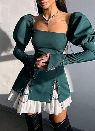 ❗ексклюзив❗платье праздничное с объемными плечами со шнуровкой и пышной юбкой