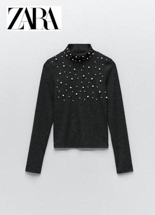 Гольф в рубчик с жемчужинами zara размер s/m